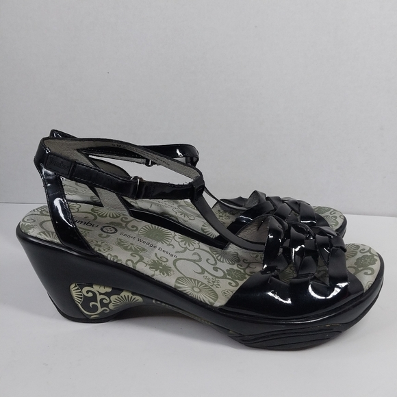 Jambu Sport Wedge Camden Size 9 M Glossy Black T-Strap Sandals Shoes - Picture 6 of 13